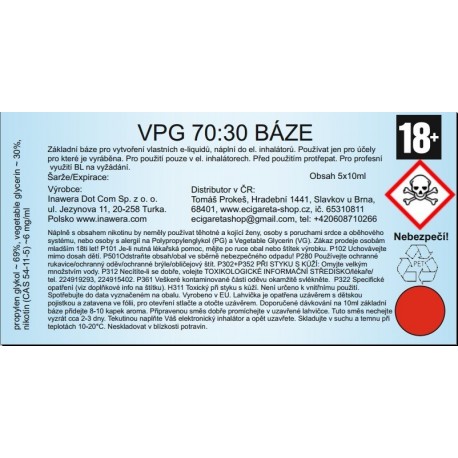 Inawera VPG 70:30 báze 6mg/ml - 5x10ml